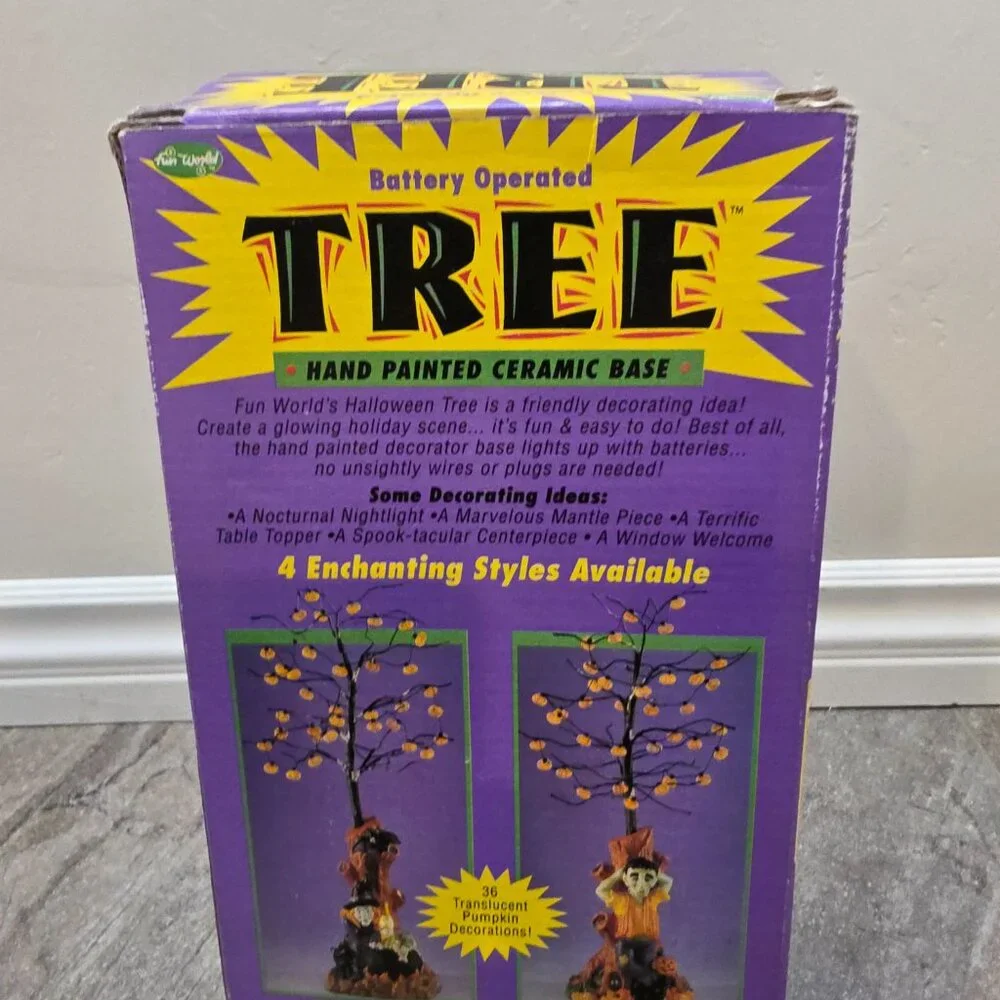 VTG Fun World Light Up Halloween Ceramic Haunted Tree Jack O’Lanterns Base